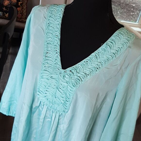 Chelsea Studio Seafoam Green Lightweight Flowy Quarter Sleeve Shirt - Picture 2 of 9